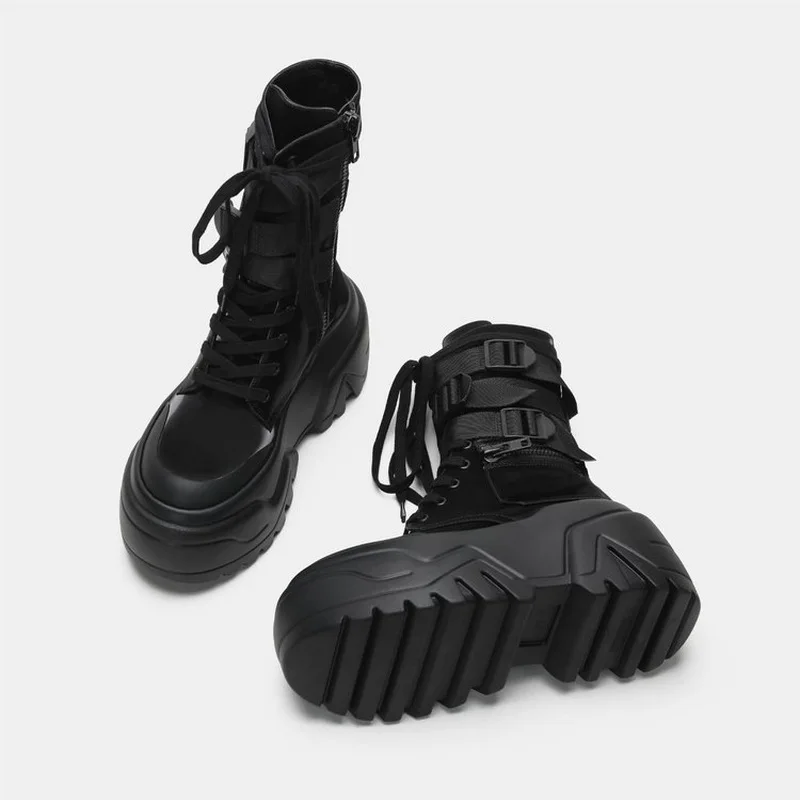 Hot Fashion Women Chunky Platform Motorcycle Boots White Lace Up Thick Bottom Shoes Woman Autumn Winter Ankle Botas De Mujer - view 5