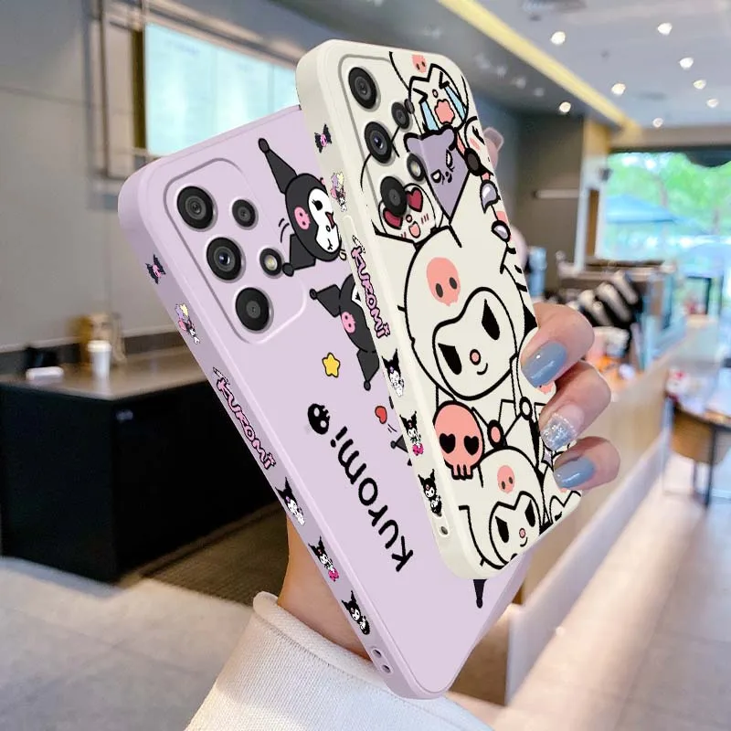 Art Sanrio Kuromi Pattern For Samsung A04 A05 A06 A07 A12 A3 A14 A15 A16 A17 A23 A24 A25 A26 A32 Liquid Left Rope Phone Case