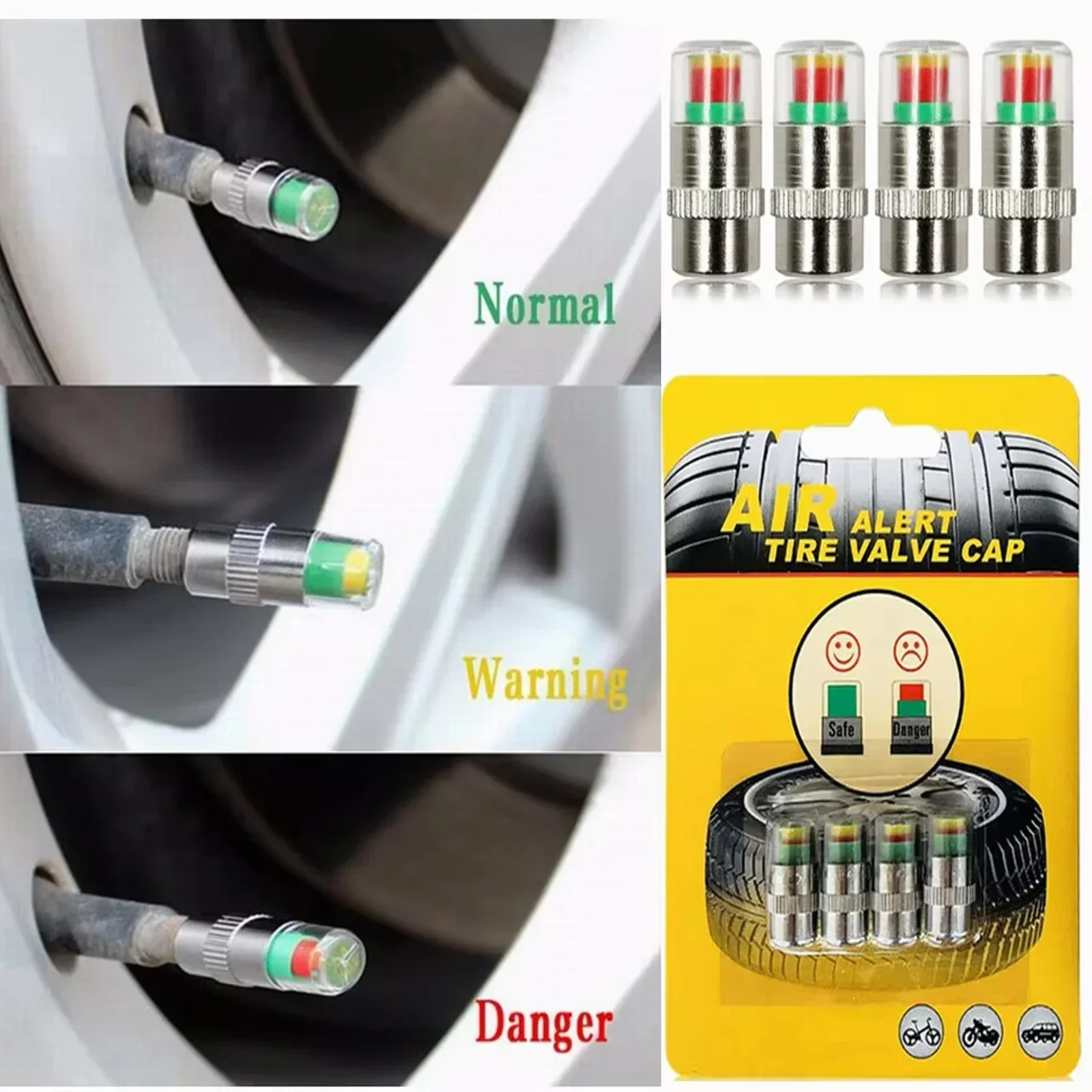 2/4pcs Tire Pressure Gauge Indicator Alert Monitoring Valve Cap Sensor External Valve Detection Car Tire Pressure Indicator