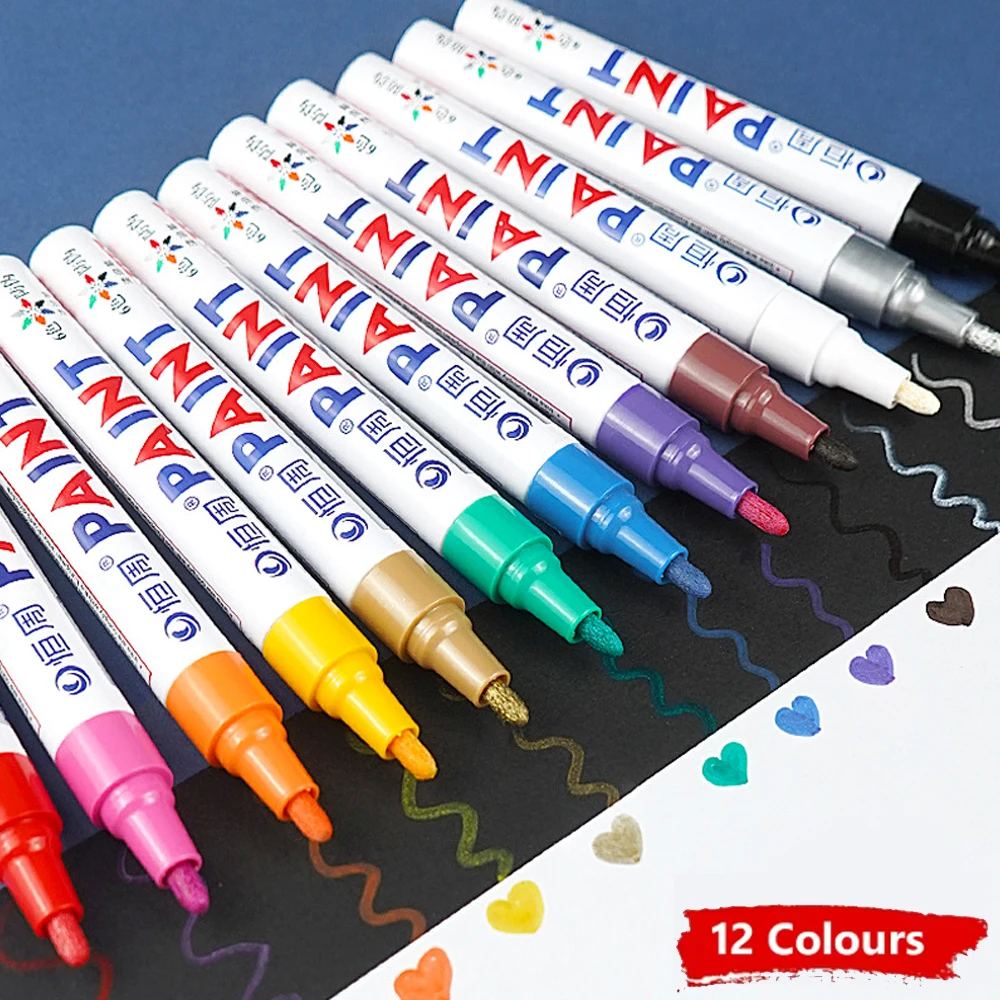 Colorful Permanent Paint Marker Waterproof White Markers Tire Tread Rubber Fabric Paint Metal Paint Marker Pens