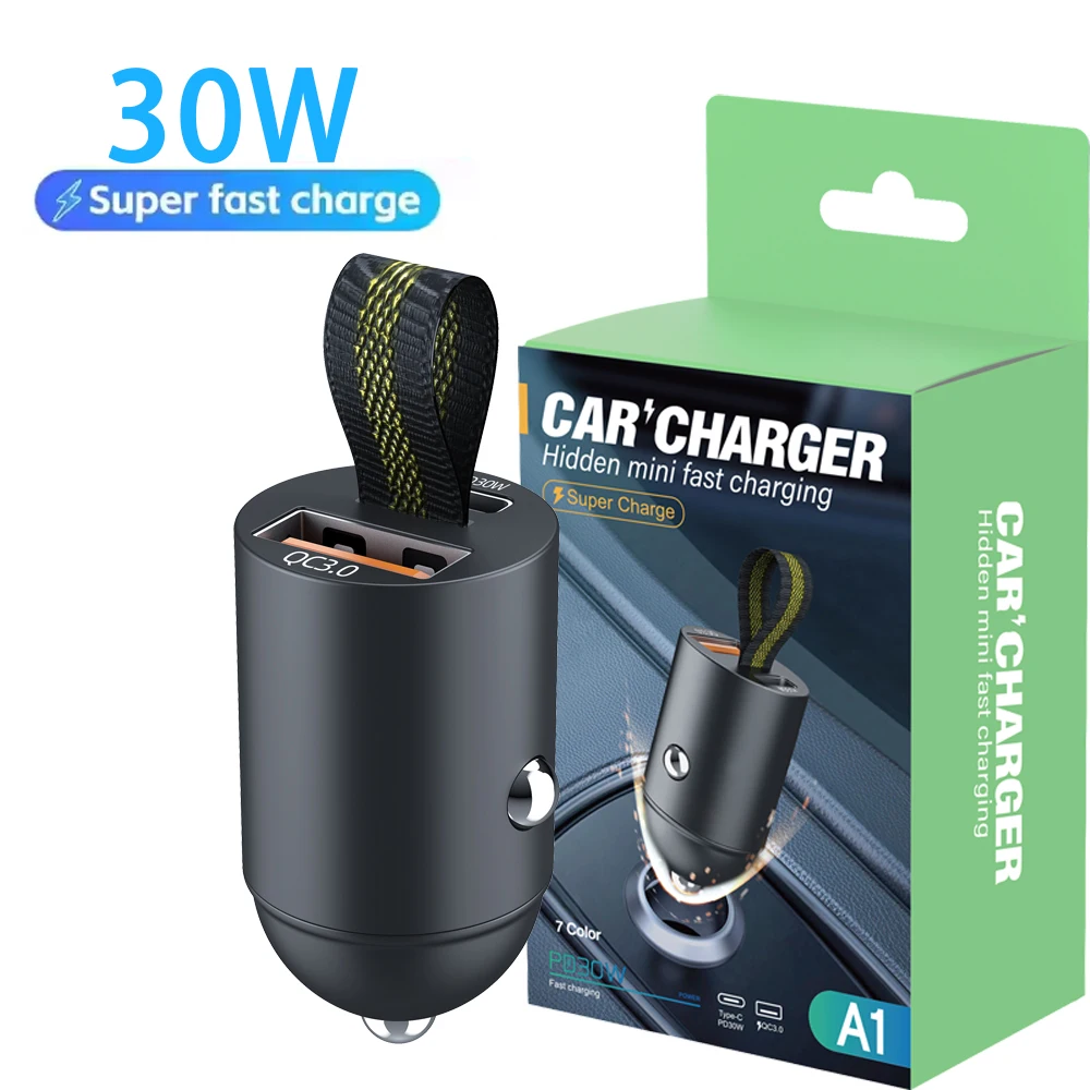 PD 30W Mini USB Car Charger Super Fast Charging Type-C Quick Charge Car Mobile Phone Charger Adapter For iPhone Huawei Samsung