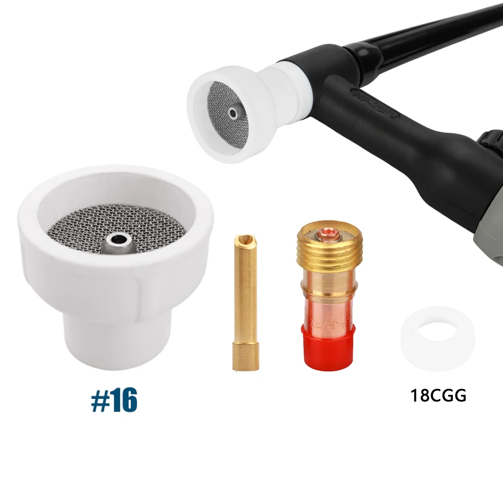 

4Pcs TIG Welding #16 White Ceramic Nozzle Alumina Cup Kit Torches 1.6/2.4/3.2mm WP17 wp18 wp26 Stubby Collets Body Gas Lens Sets
