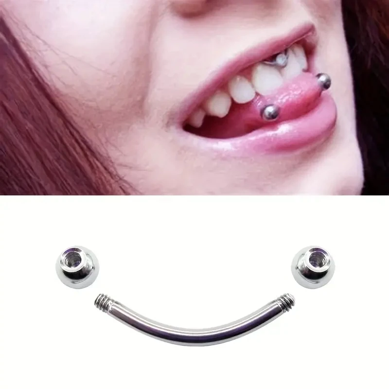 3Pcs/Set Stainless Steel Transversal Tongue Piercing Jewelry Curved Barbells Tongue Lip Rings Hip Hop Punk Style For Women Men