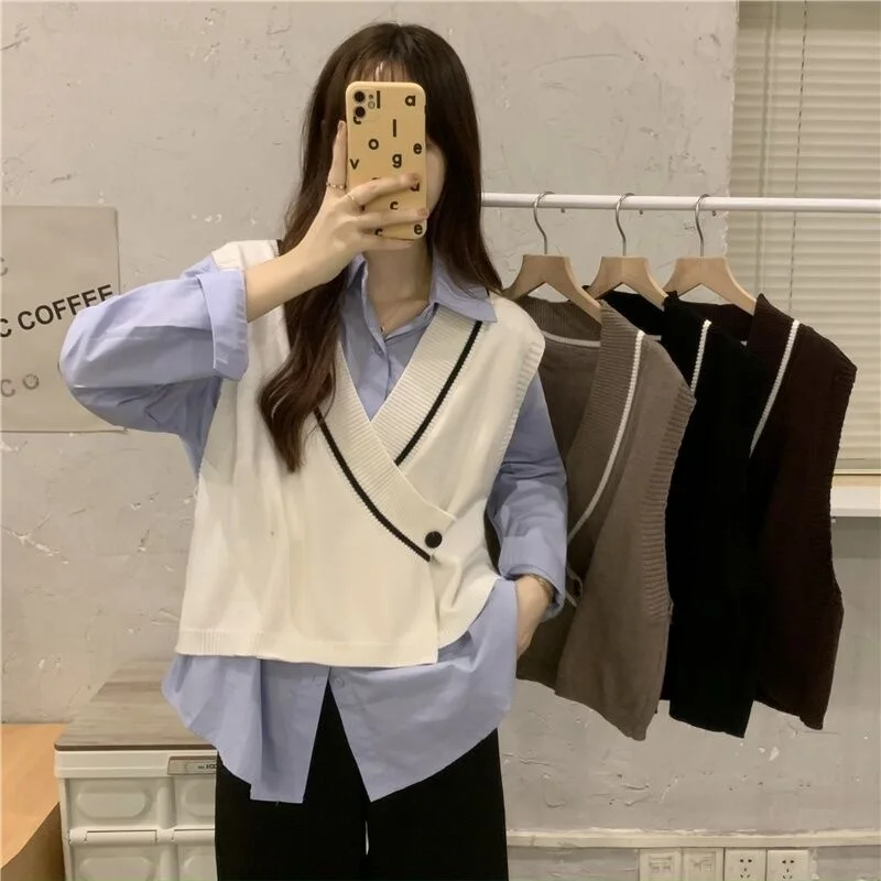 

Женский вязаный жилет, верхняя дизайнерская верхняя одежда, многослойный комплект из двух предметов, весна 2024, ансамбль Faion, смесь полиэстера