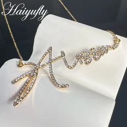 Haiyufly Custom Zircon Name Necklace for Women Personalized Bling Nameplate Stone Pendant Stainless Steel Chains Jewelry Gift