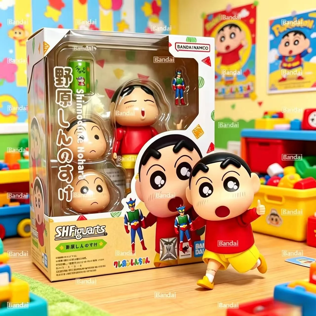 

In Stock Bandai S.H.Figuarts Crayon Shin-chan Shinnosuke Nohara Action Kamen Chocobi Action Figure Toy Gift Collectible