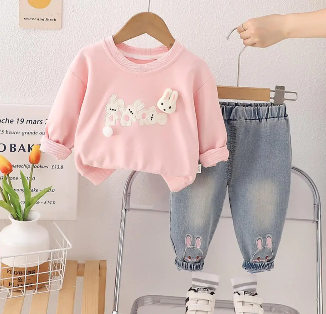 

Baby Girls Sweet Outfits Sets Spring Autumn Infant Clothing Cartoon Cute Rabbit Long Sleeves T-shirts and Pants 2Pcs Tracksuits