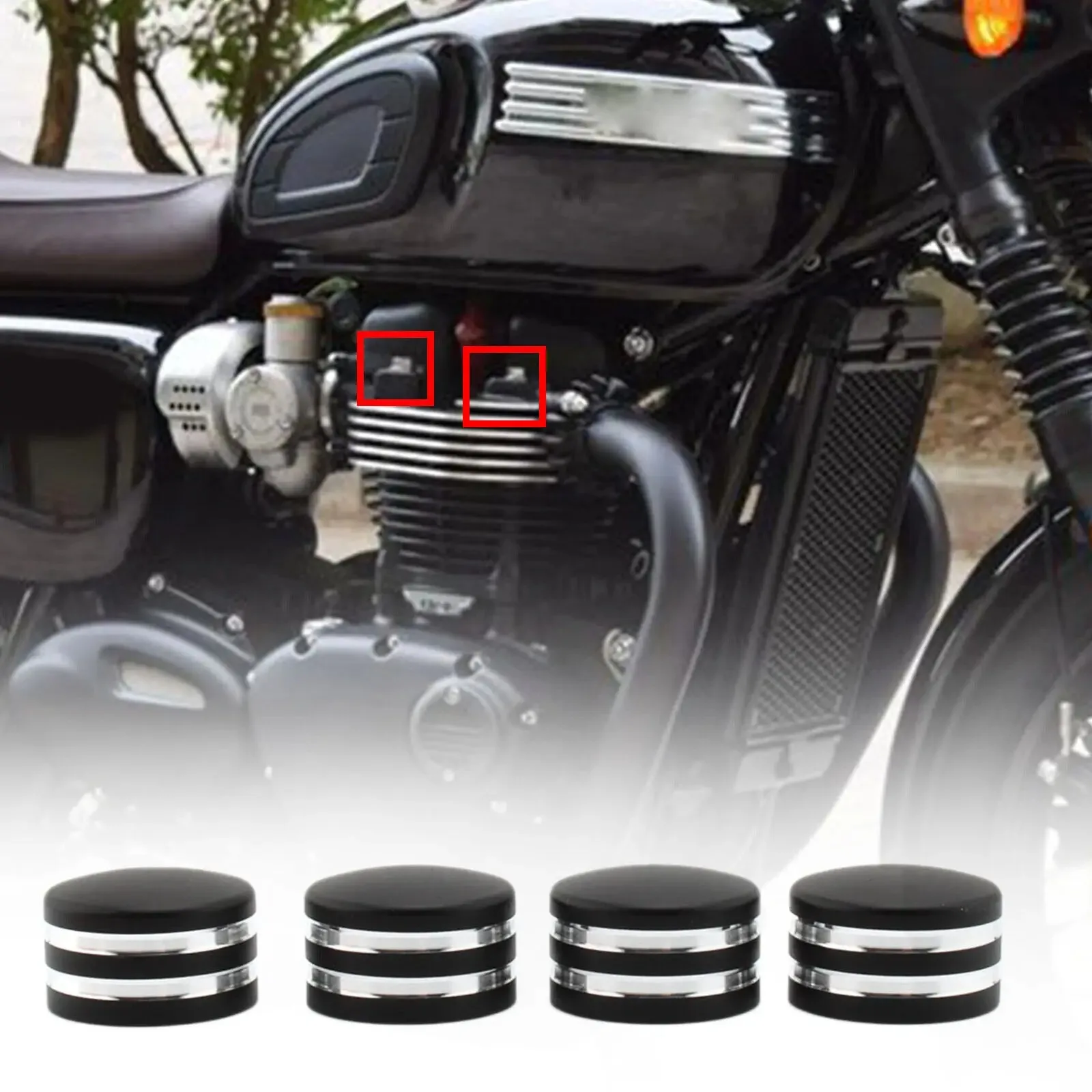 Black 4 Pieces Billet Machined Head Bolt Cover Cap Motorcycle Parts For Bonneville T120 / T120
