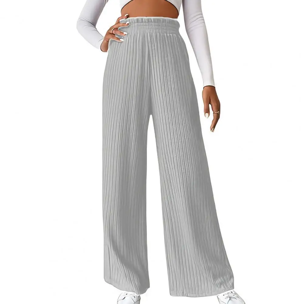 

Women Pants Elastic High Waist Straight Wide Leg Casual Trousers Solid Color Sporty Style Long Pants Daily Wear