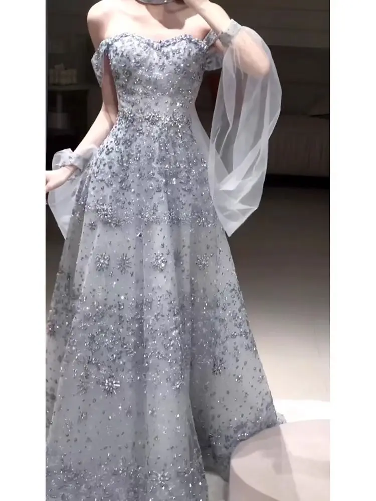 iny Star One oulder Evening Gown Wedding Dr for Women New 2025 High Waist Floor Length Korean Sle Bridal Dr