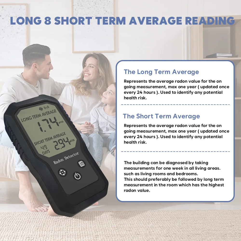 Detektor Gas Radon Sensitivitas Tinggi Digital Rumah Pintar Dalam Ruangan Basement Monitor Waktu Nyata dengan Tampilan Data Akurat OEM & ODM
