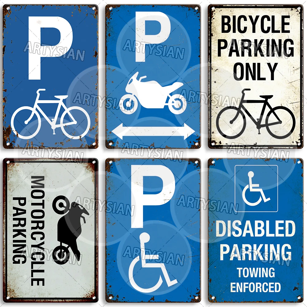 Vintage Parking Metal Sign Bicycle Disabled Motorcycle Parking Retro Metal Plaque Do not Attach Bikes To The Fence