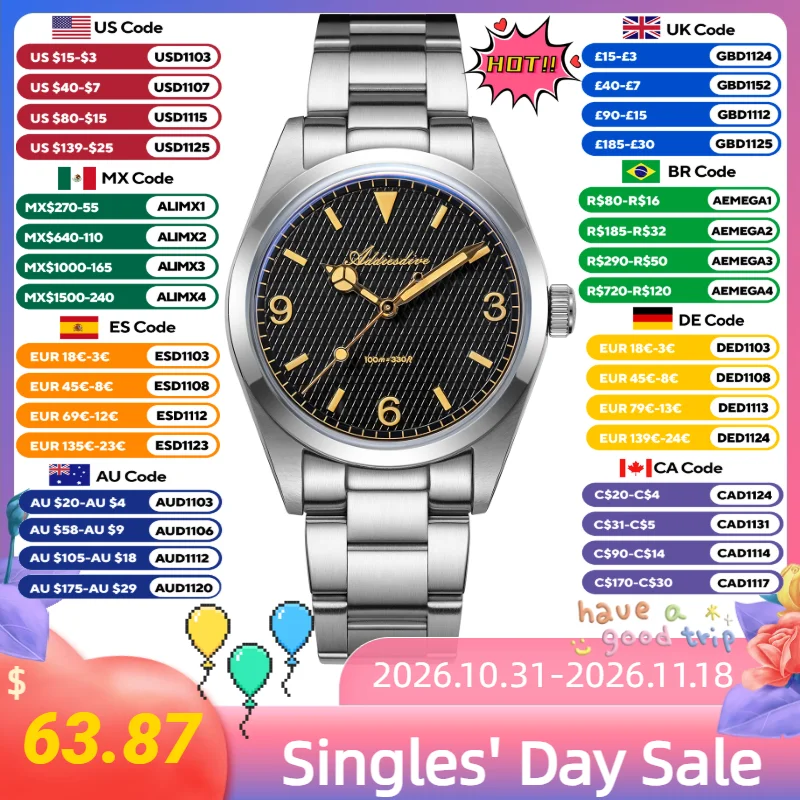 ADDIESDIVE Hot Sale Women's Quartz Watches 36mm Bubble Mirror Glass Super Luminous 10Bar Waterproof Stainless Steel Wristwatch