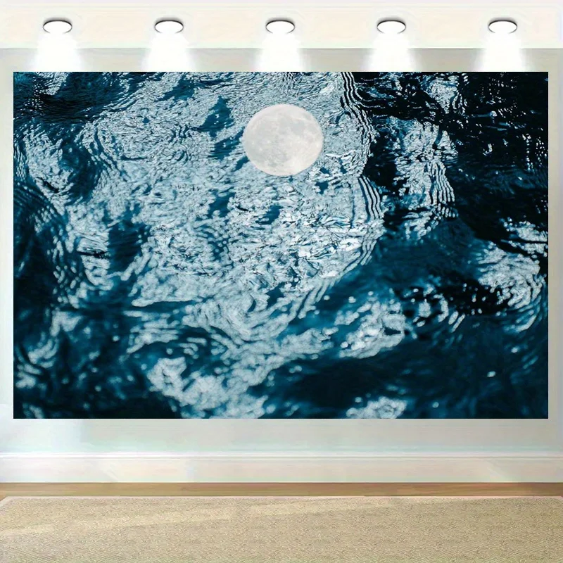 Deep Sea Moon Reflection Tapestry Wall Hanging Abstract Nautical Ocean Decor Print Bathroom Nursery Room Art Decoration