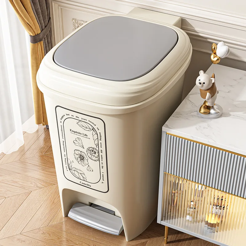 Garbage Bin Household Kitchen Waste With Lid Pedal Style Kitchen Bathroom Office Living Room Large Capacity