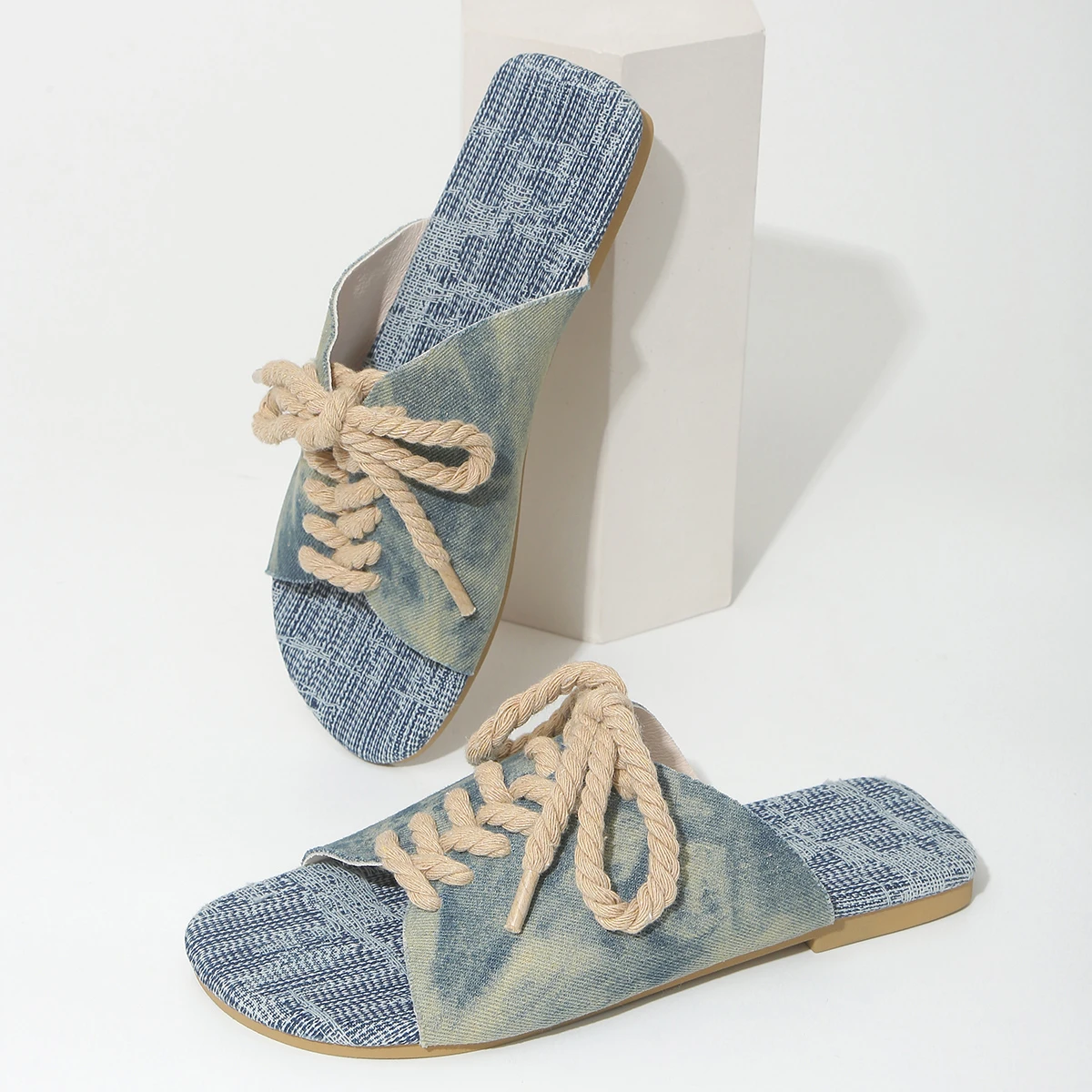 Fashion Slippers 2026 Summer Fashion Casual L Open Toe Thin Bottom Solid Color Slippers Lace-up Outdoor Beach Slippers Plus Size