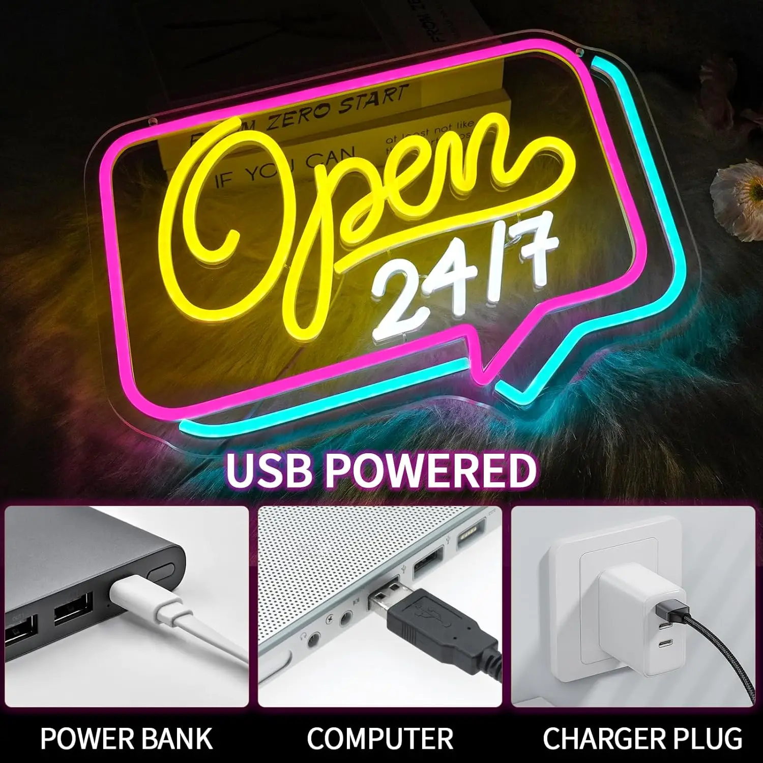 فتح 24/7 النيون عكس الضوء 24 ساعة LED أضواء النيون للأعمال المفتوحة بار مقهى المتاجر فندق حانة مطعم ديكور هدية USB