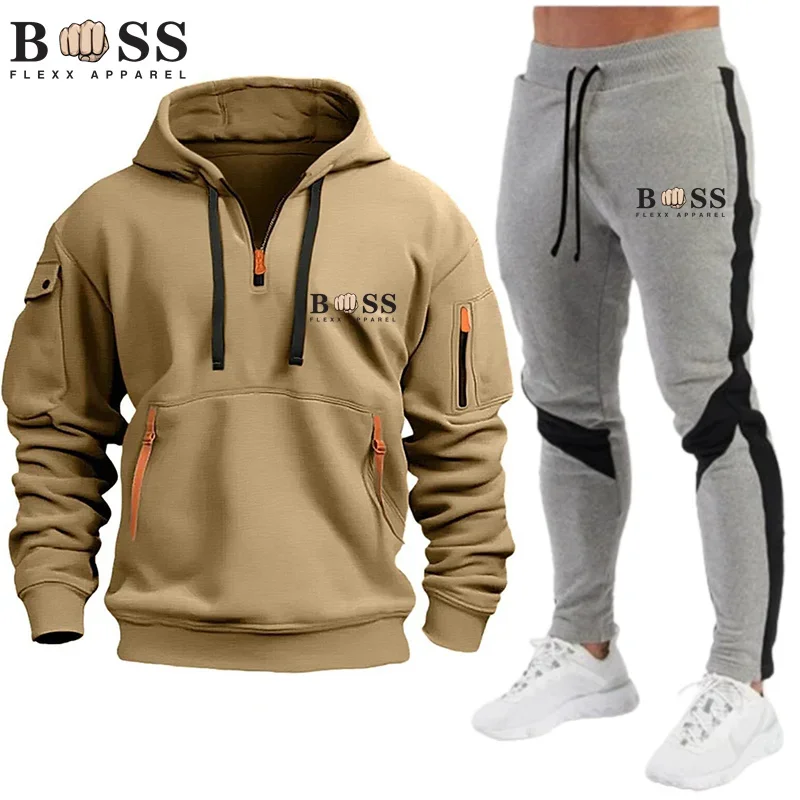 New Men's Zippered Jacket, Hooded Pullover, Sports Pants, Sports Casual Jogging Sportswear, 2-piece Set for Men's Street Wear