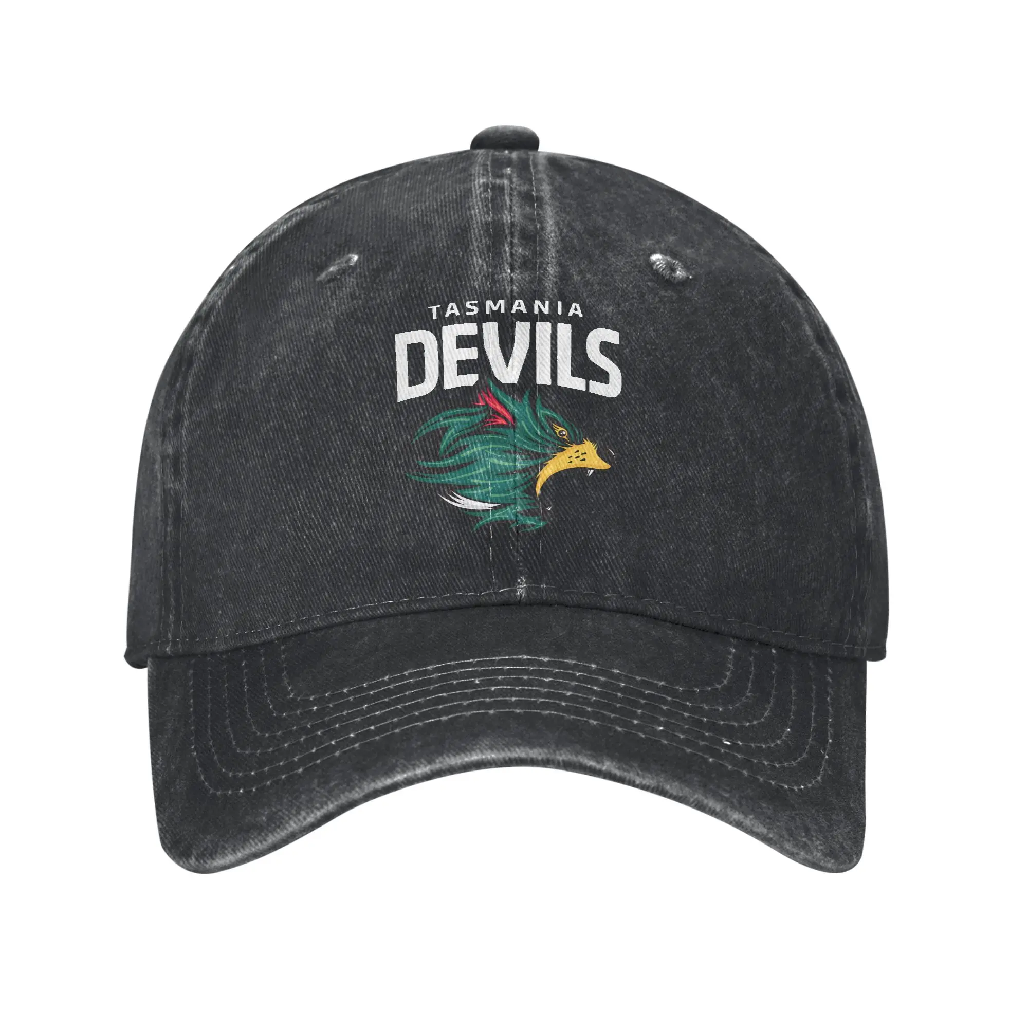 Tasmania Devils Football Club White Lettering Fashion Baseball Cap  Oversized Snapback Cap  Road Trip Snapback Cap