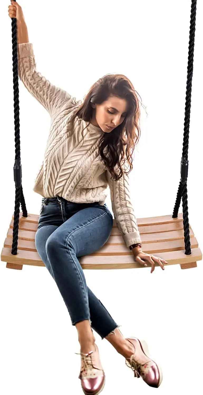 

Adjustable Wooden Swing Chair for Indoor and Outdoor Use, 550lbs Capacity, Easy Installation