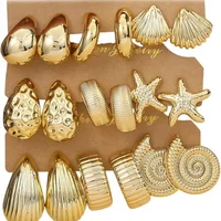 Gold Hoop Earrings Set for Women, 9 Pairs Hypoallergenic Statement Open Pearl Hoops Earring for Multipack, Gold Chunky Hoop Earrings for Women Trendy Jewelry
