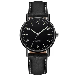 Men Watches Business Men's Watch Vintage Quartz Wristwatch Number Strap Minimal Round Dial Classic Black Leather Strap Reloj