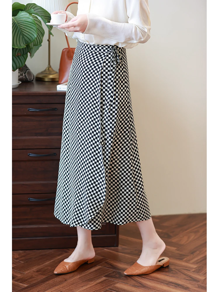 

Юбка миди с высокой талией из шелка, повседневный дизайн, весна-лето, А-силуэт, с принтом, женская юбка