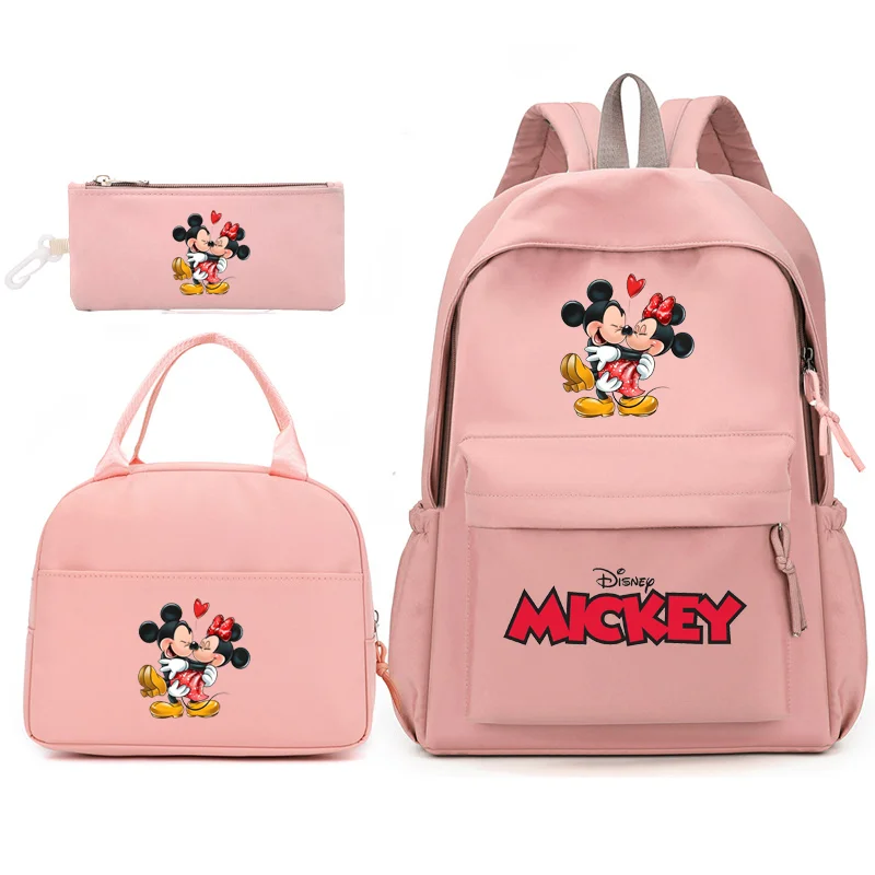 3pcs Disney Mickey Minnie Mouse Backpack with Lunch Bag for Women Student Teenagers School Bags Comfortable Travel Sets