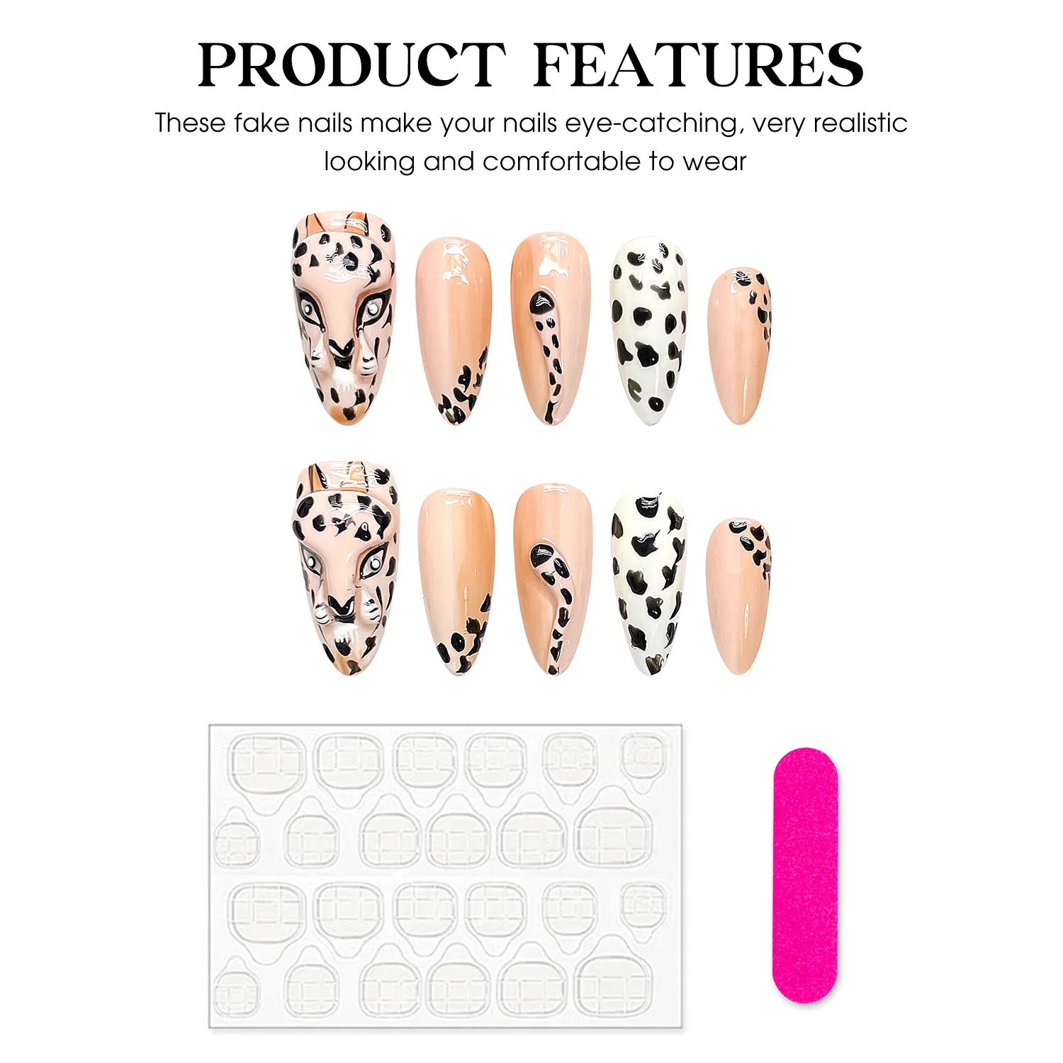 10pcs Handmade Press On Nails Hand Painted 3D Leopard False Nails Full Cover Glossy Wearable Manicur Art For DIY Fake Nail Tips