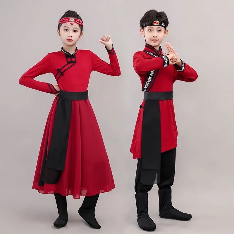 Children's Mongolian costumes,ethnic costumes,chopstick dance performance costumes,ethnic Mongolian robes,and large-swing skirts