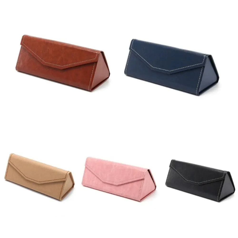 Portable Triangle Sunglasses Box Folding PU Waterproof Strong Magnet Eyewear Case Glasses Protective Organizer Solid Color