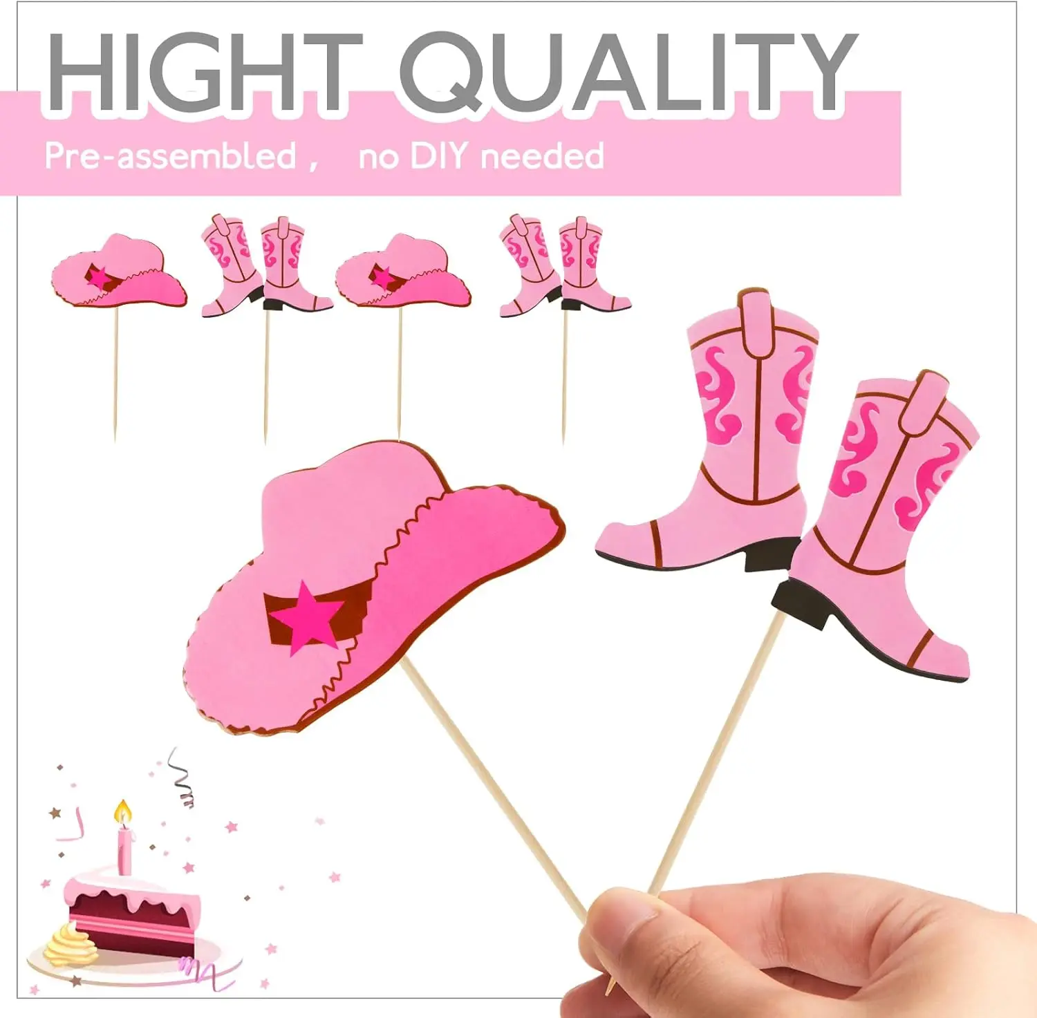 24 Stück Cupcake-Topper mit Cowboyhut und Stiefeln, Western-Geburtstagskuchen-Dekorationen, Partyzubehör für die Babyparty, Cowgirl-Themenveranstaltung – Detail 3