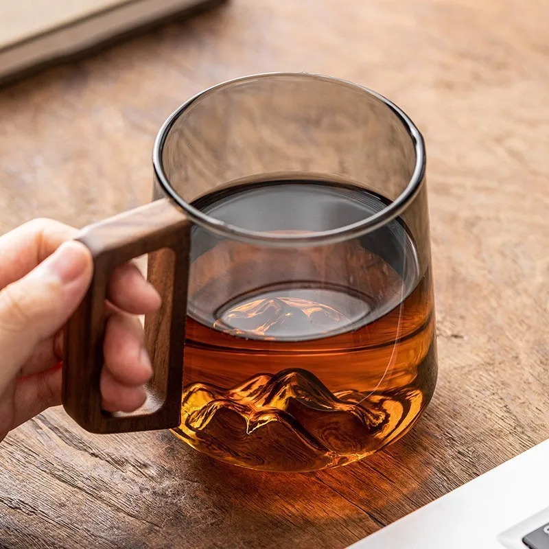 1/2pcs Glass Wood Single-Layer Cup High Borosilicate Pyrex Tea Cup Large Capacity Drinking Water Coffee Cup