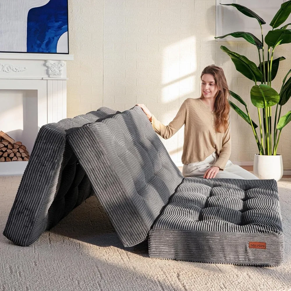 

Tri-Fold Mattress, 6 Inch Tufted Folding Mattress Full Foam Bed, Foldable Floor Couch Guest Bed Topper Portable Camping