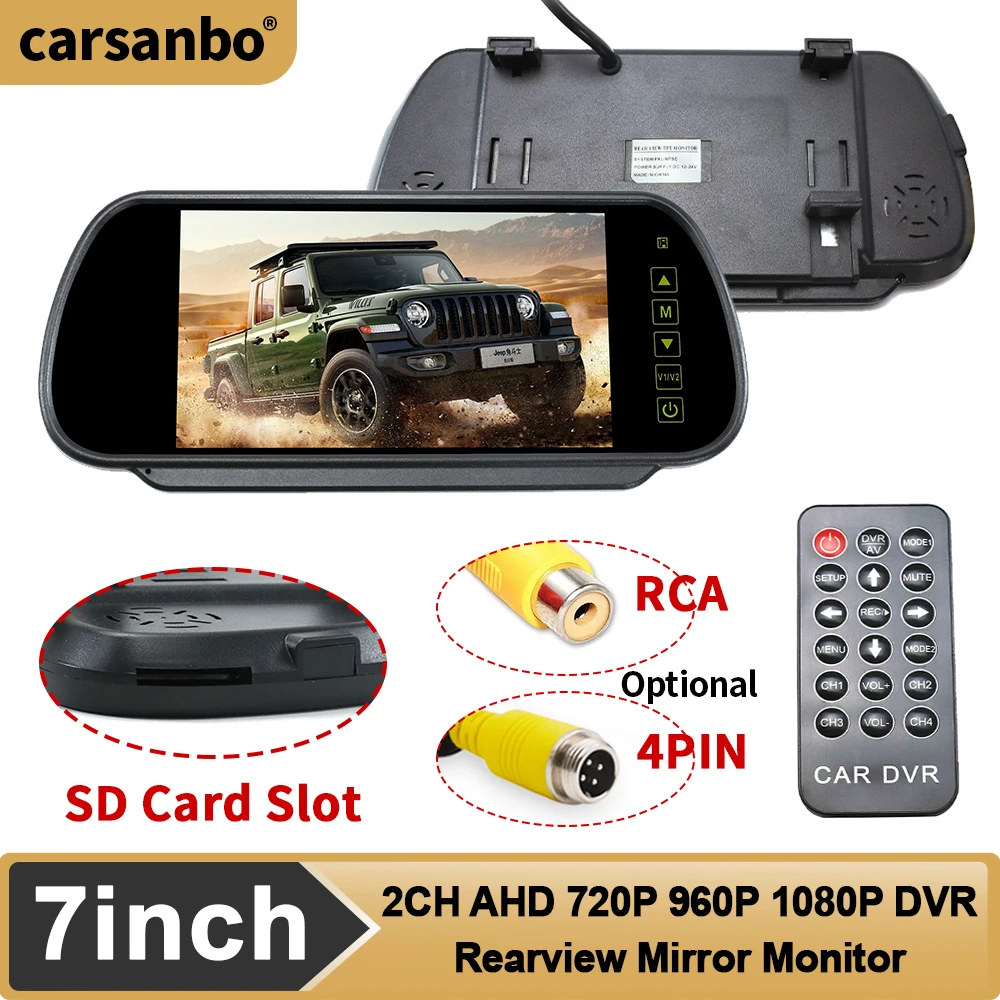 

Автомобильный 7-дюймовый монитор Carsanbo: сенсорный экран, управление, 2 видеовхода, крепление на штатное зеркало, HD LCD дисплей