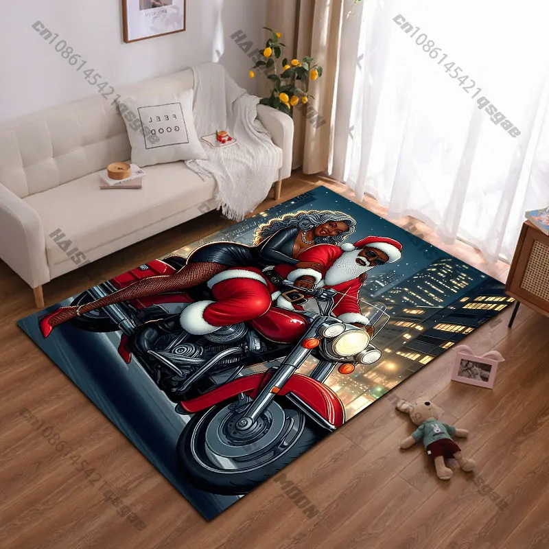 Festive couple riding motorcycle carpet Yoga living room room decor children's crawling mat doormat area rug games mat