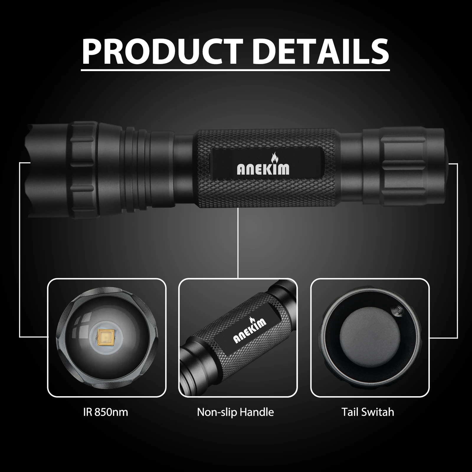 ANEKIM IR VCSEL FL11 940nm850 Torch, Zoomable Hunting Flashlight Wild Hog Fishing, Night Vision Rechargeable USB-C 18650 Battery