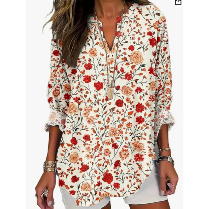 

Women's Shirt Elegant and Stylish Printed Shirt Soft and Comfortable Long Sleeve V-Neck New Women's Casual Shirt 2025