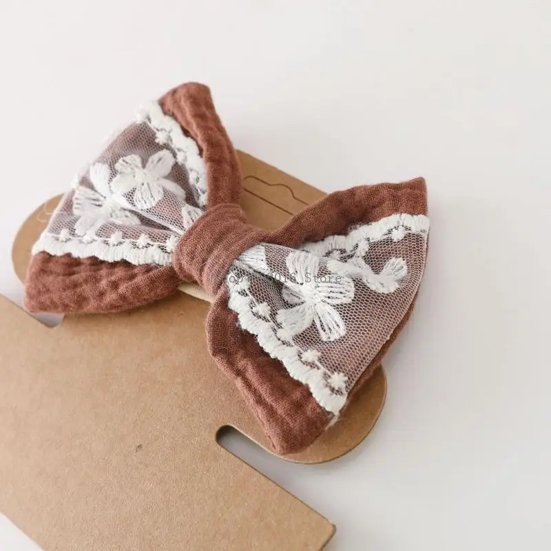  Soft Cotton Lace Drooling Bib and Matching Bowknot Headband Set for Infant Girls