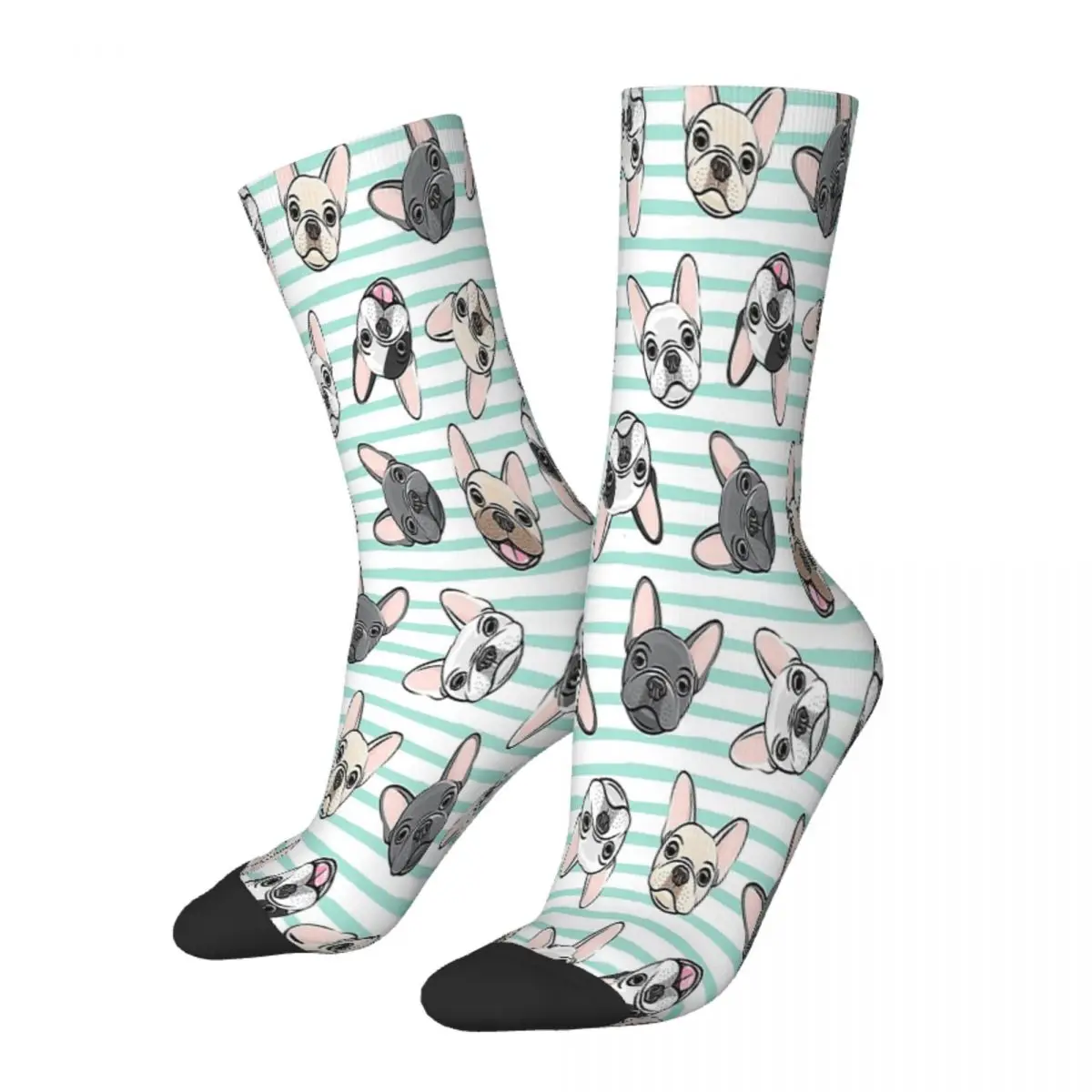 

All The Frenchies Aqua Stripes French Bulldog Socks Male Mens Women Autumn Stockings Printed