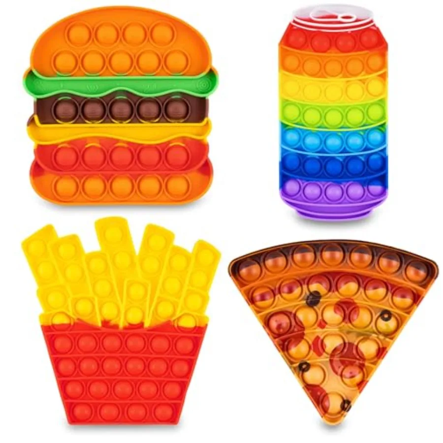 

Pop Its Fidget Toys Pack 4 - Stress Relief Food Pop Its Poppers Fidget Poppet Toy - Autism Learning French Fry Pizza Hamburger