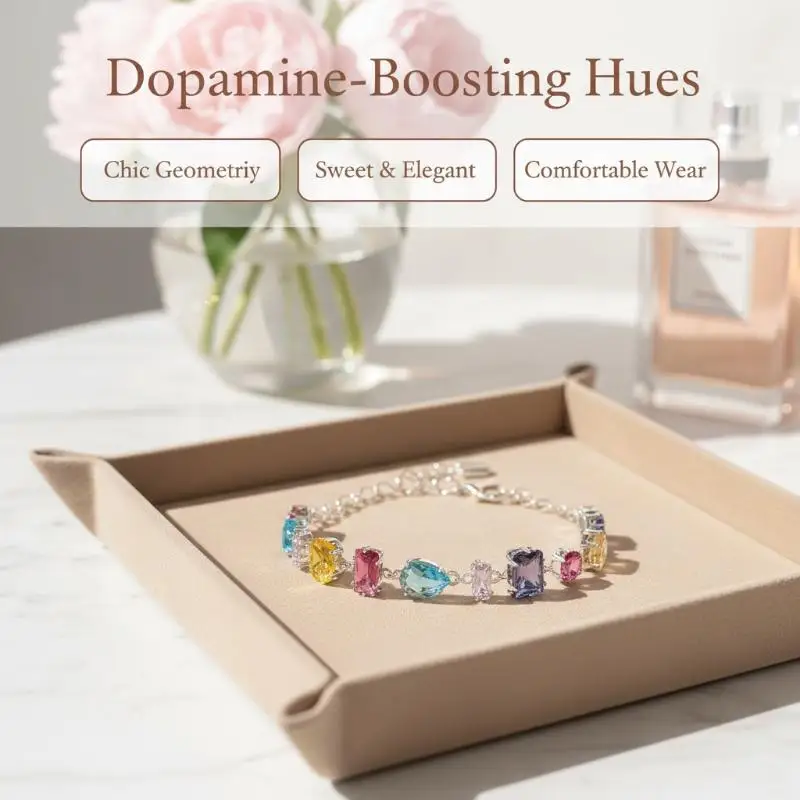 Funkelnde Bunte Kristallarmbänder für Frauen, Koreanische Zirkon-Metallkette, Partyschmuck, Valentinstagsgeschenk – Detail 7