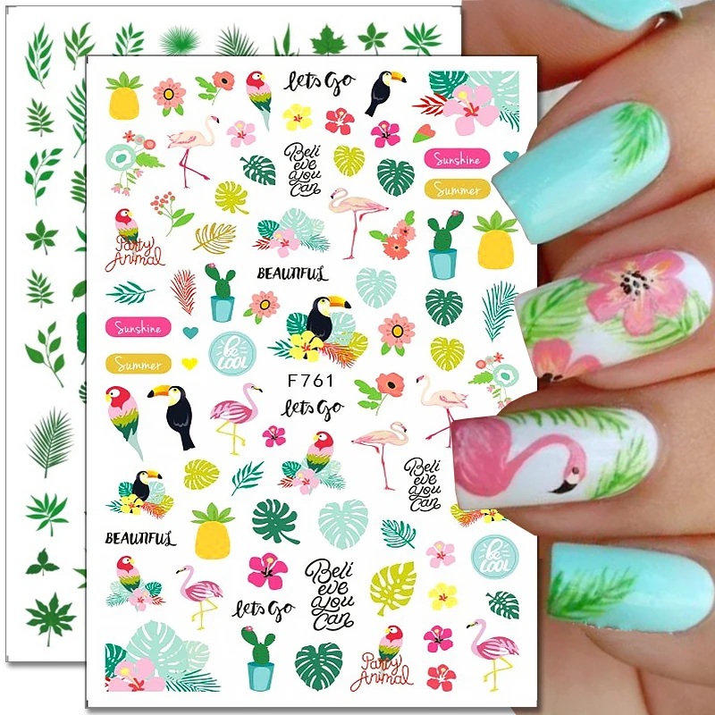 1PCS Cartoon Bird Cactus Nail Art Decal Adhesive Sticker Abstract Maple Leaf Ribbon Nail Sticker Nail Art Supplies