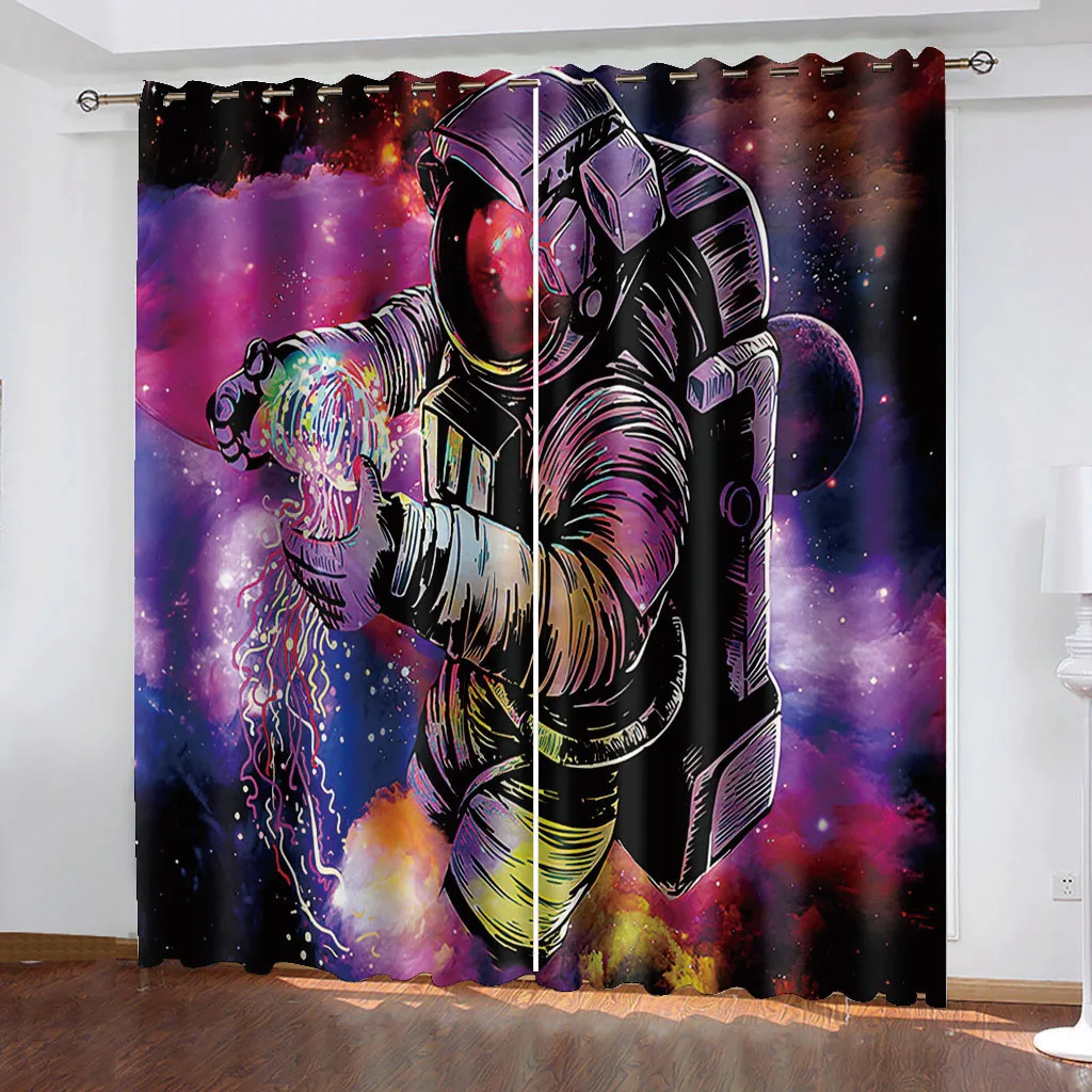

Colorful Spaceman Outer Space Boys Window Curtains in Kids Bedroom Living Room Hall Treatments Kitchen Decoration Drapes Blinds