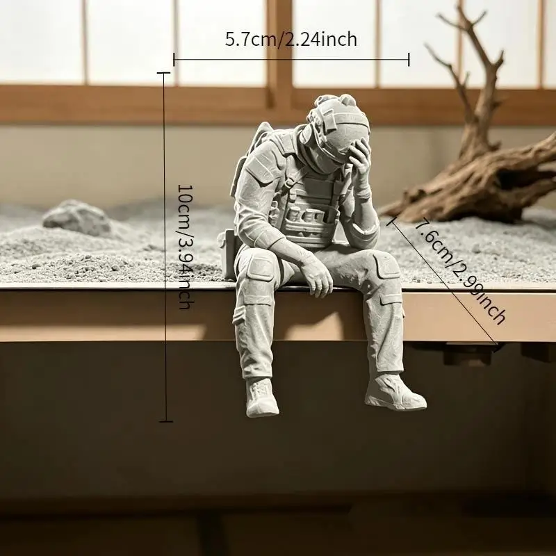 Military Style Sitting Figurine 3D Printed Miniature Tactical Gear Ornament for Desktop Office Home Decor