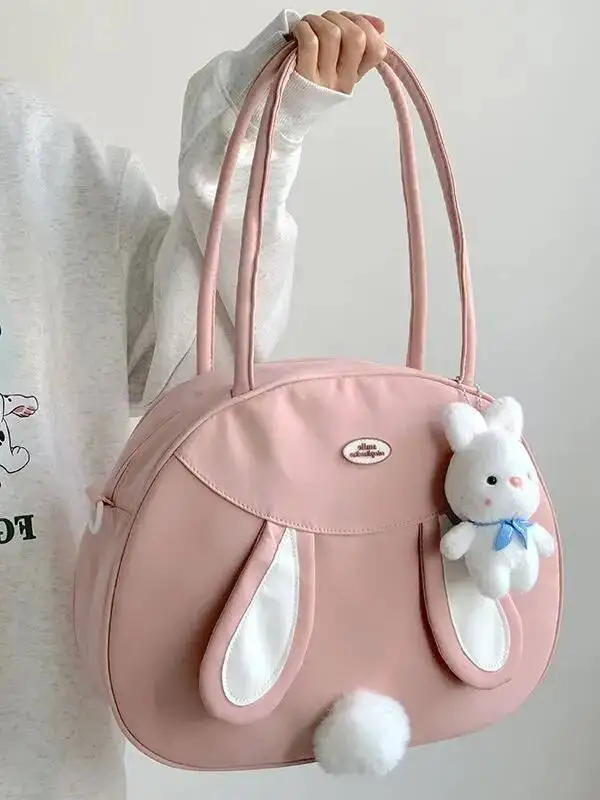 Bloom Rabbit Cute Y2k Handbag Women Vintage Haruku Pu Leather Casual Shoulder Female Large Capacity Kawaii Tote Bag Chic