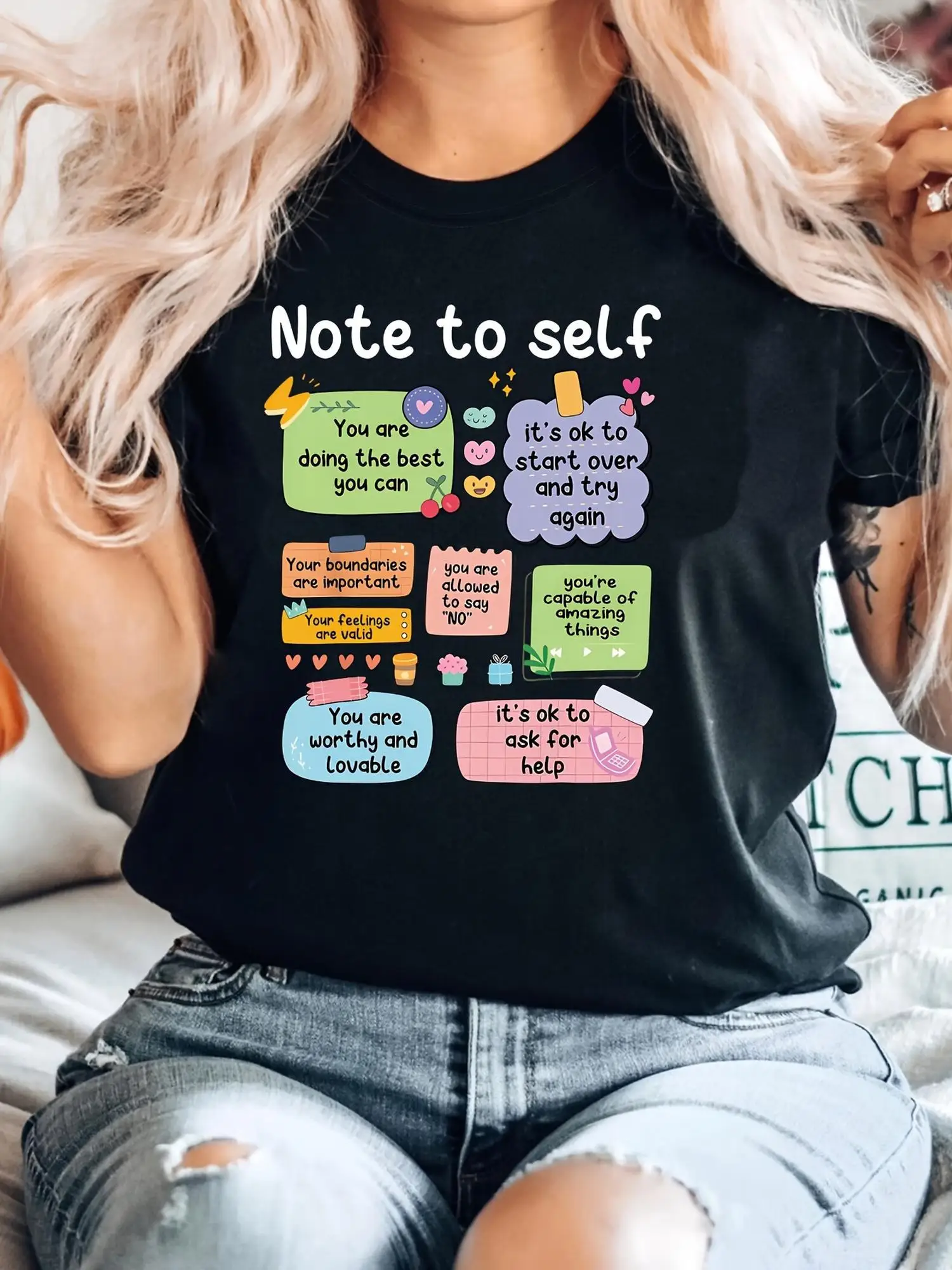 to Self Inspirational Quote T-Shirt, 100%, Casual Crew Neck, Short Sleeve, Regular Fit, Knit Fabric, All Seasons Tee 0XL-4XL