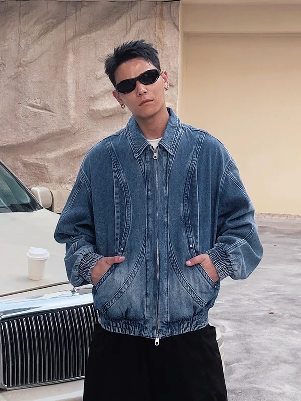 

Мужская джинсовая куртка в стиле ретро большого размера, повседневная, с отложным воротником, весна-осень, свободный крой, классическая, на молнии