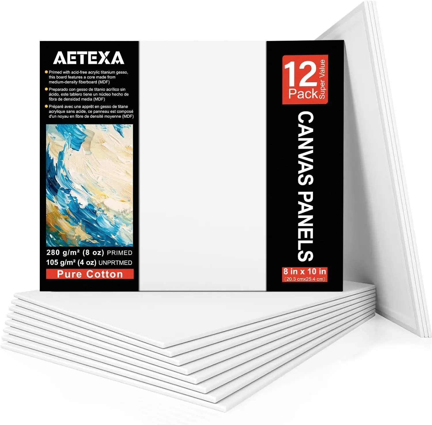

12 Pack 8x10 Canvas Boards for Painting, Primed Canvas Panels for Acrylic & Oil, Art Supplies
