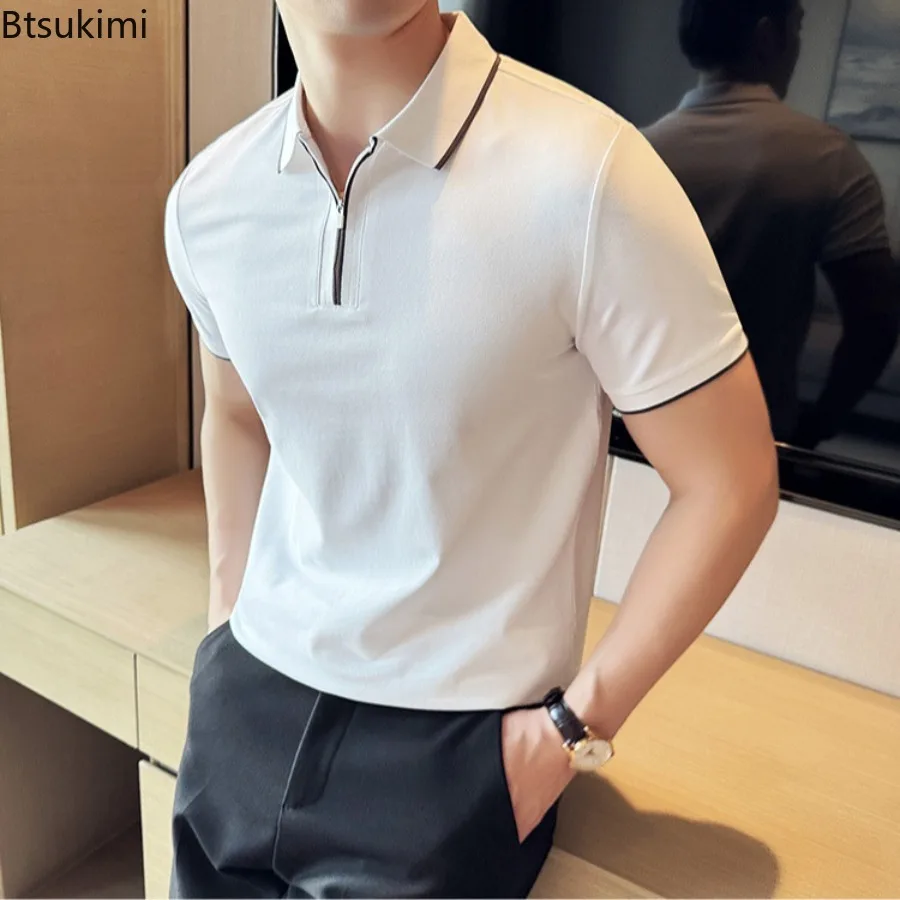 Männer Polo-Shirt Sommer Licht Dünne Britischen Stil Feste Beiläufige Slim Fit Kurzarm Top T-shirt Mode Streetwear Männer Kleidung